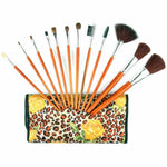 Professional Makeup Brush Kit with Leopard Pouch Cosmetic Brushes Set - 12 Piece