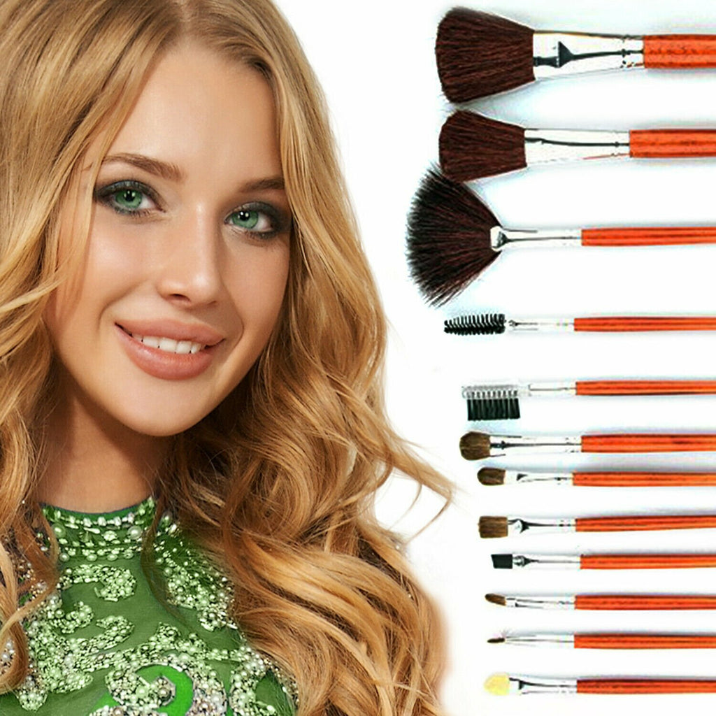 Professional Makeup Brush Kit with Leopard Pouch Cosmetic Brushes Set - 12 Piece