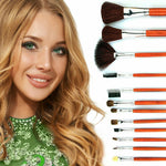 Professional Makeup Brush Kit with Leopard Pouch Cosmetic Brushes Set - 12 Piece