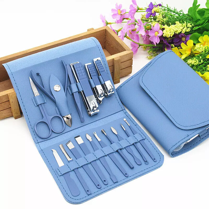 16 Pcs Nail Clippers Set Stainless Steel Manicure Pedicure Cuticle Grooming Tool