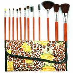 Professional Makeup Brush Kit with Leopard Pouch Cosmetic Brushes Set - 12 Piece