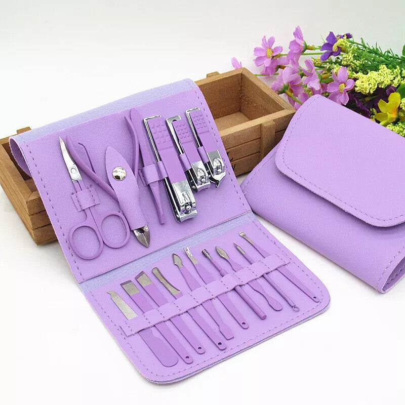 16 Pcs Nail Clippers Set Stainless Steel Manicure Pedicure Cuticle Grooming Tool