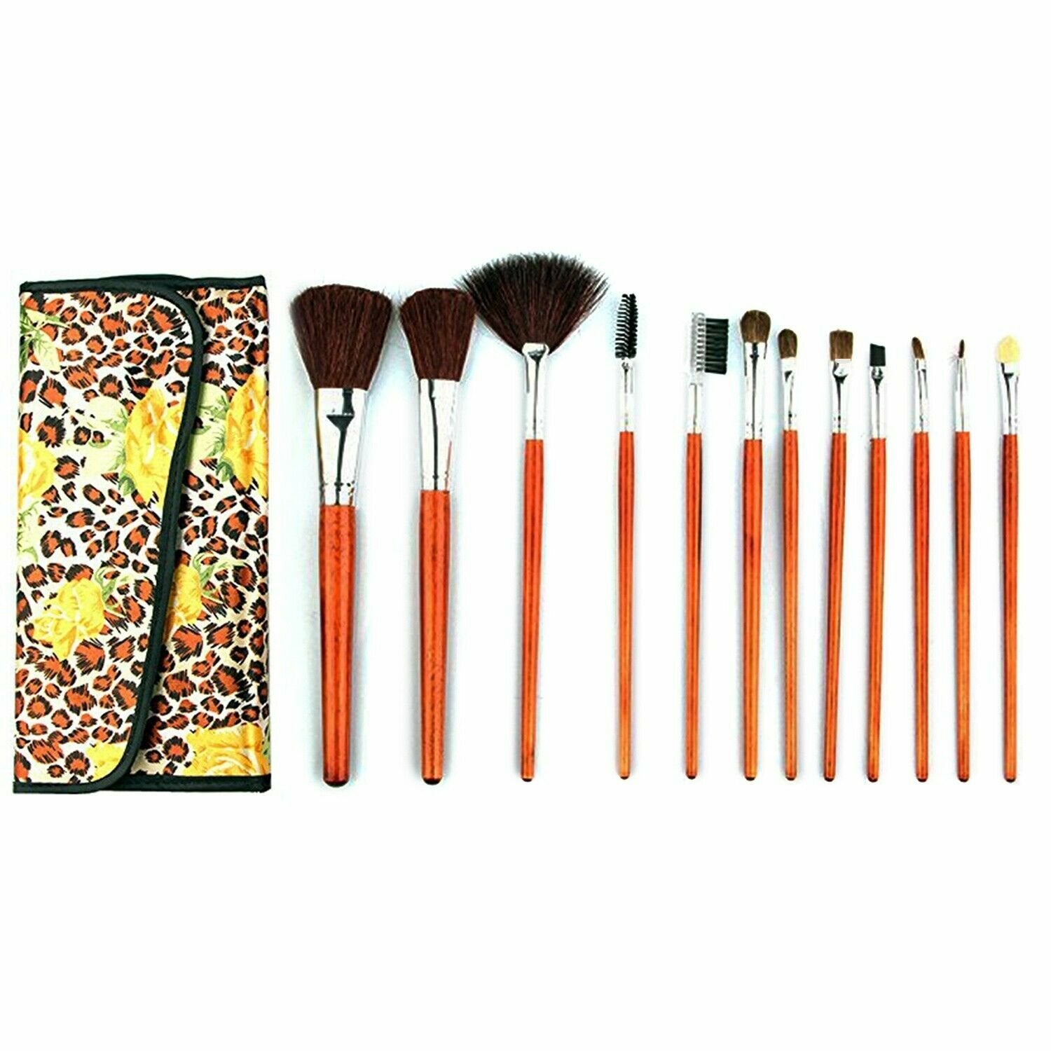 Professional Makeup Brush Kit with Leopard Pouch Cosmetic Brushes Set - 12 Piece