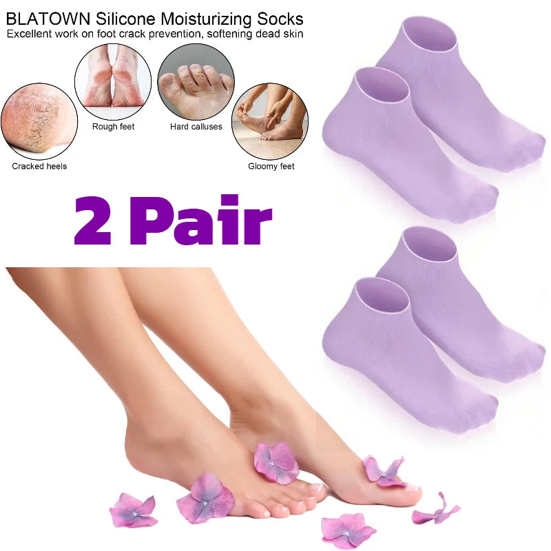 2 Pair Full Length Silicone Gel Moisturizing Socks Foot Care Protector Free Ship