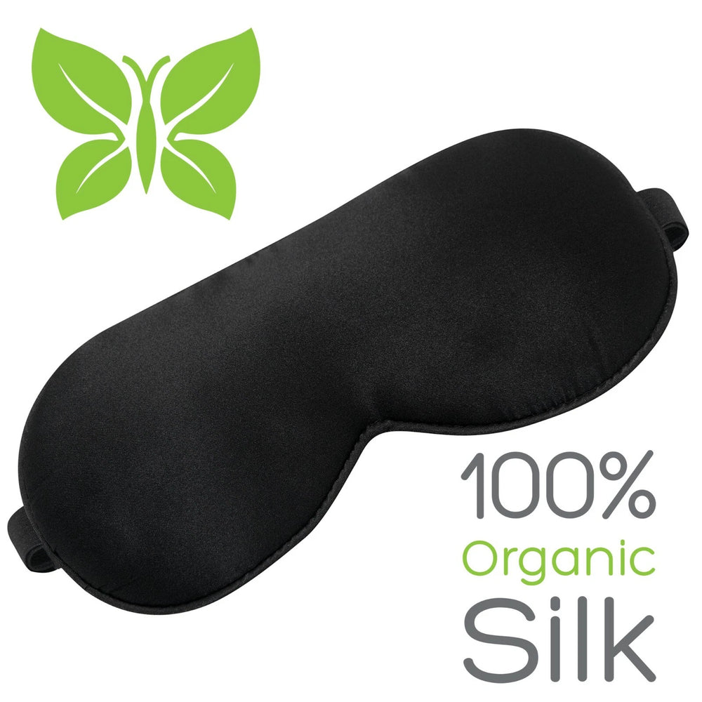 Natural Silk Sleep Mask - Organic Silk Eye Mask for Sleeping - Ultra Soft Black