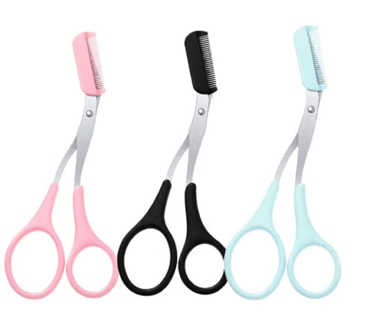 3Pc Eyebrow Trimmer Scissors Kit Grooming Set W/ Comb for Men Women Facial Hair
