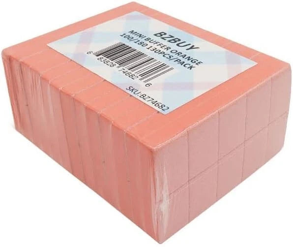 Bzbuy Nail Mini Orange Buffer Block File 100/180 Grit 2 Sided (130 Count)