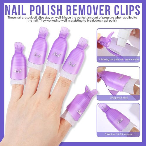 Teenitor Nail Polish Gel Remover Tools Kit with Clips Purple