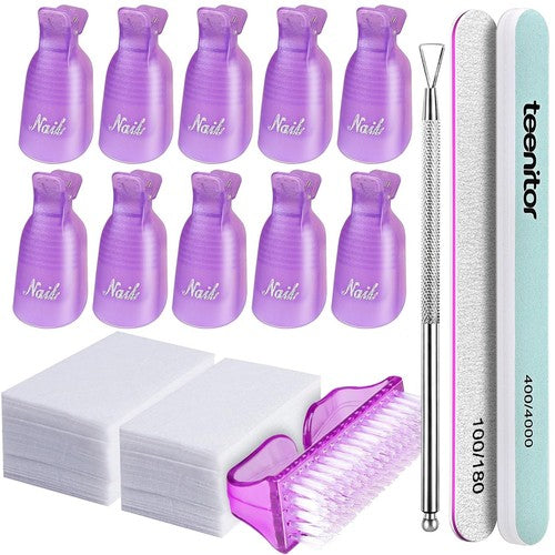 Teenitor Nail Polish Gel Remover Tools Kit with Clips Purple
