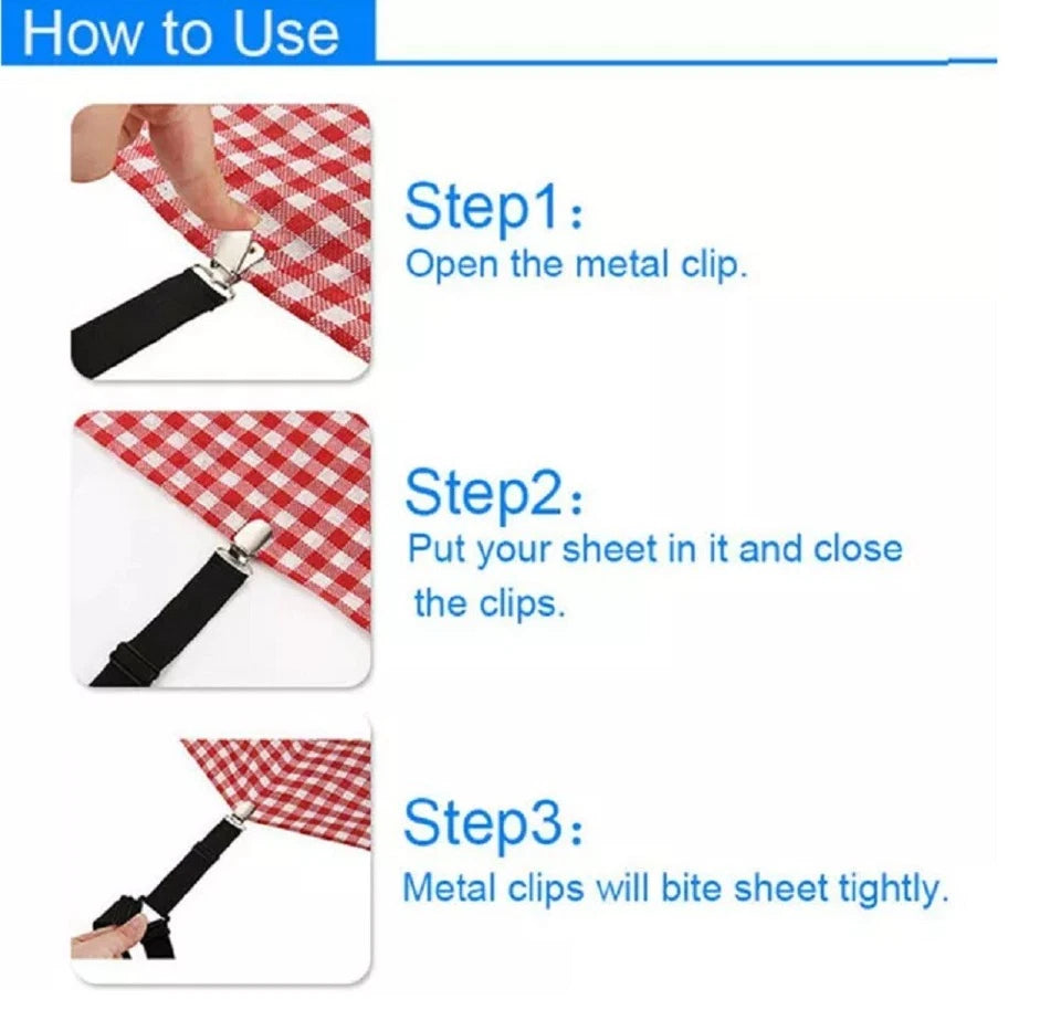4 Pack Bed Sheet Holder Straps Adjustable Fitted Sheet Clips Corner Grippers