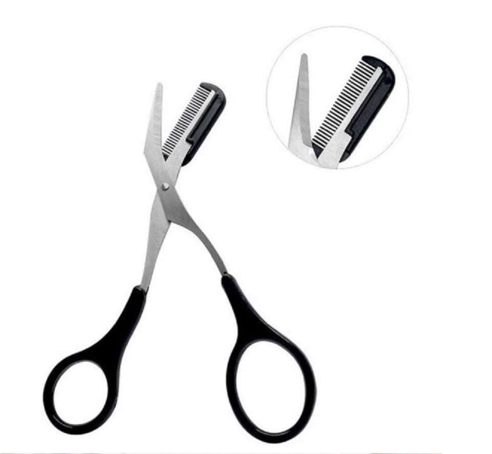 3Pc Eyebrow Trimmer Scissors Kit Grooming Set W/ Comb for Men Women Facial Hair